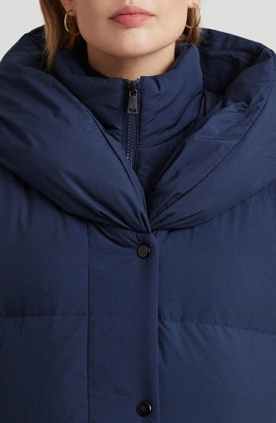 Shop Lauren Ralph Lauren Pillow Hood Longline Down & Feather Jacket In Navy