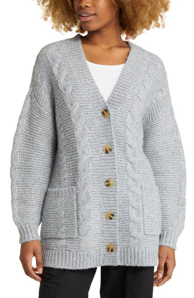 Bp. V-neck Oversize Cardigan In Grey Heather