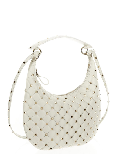 Shop Valentino Rockstud Spike Small Hobo Bag In Ivory