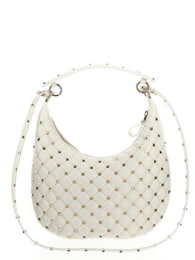 Shop Valentino Rockstud Spike Small Hobo Bag In Ivory