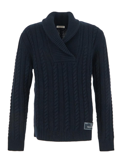 Shop Valentino Cross-over Lapels Sweater In Blue