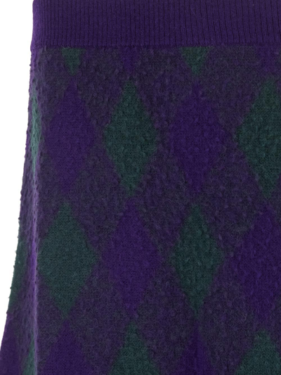 Shop Burberry Argyle Wool Skirt In Purple