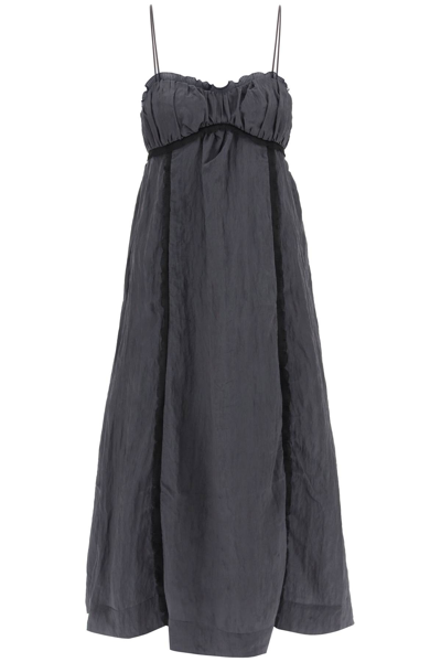 Shop Ganni Crinkle Midi Dress In Gray Pinstripe (grey)