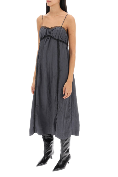 Shop Ganni Crinkle Midi Dress In Gray Pinstripe (grey)