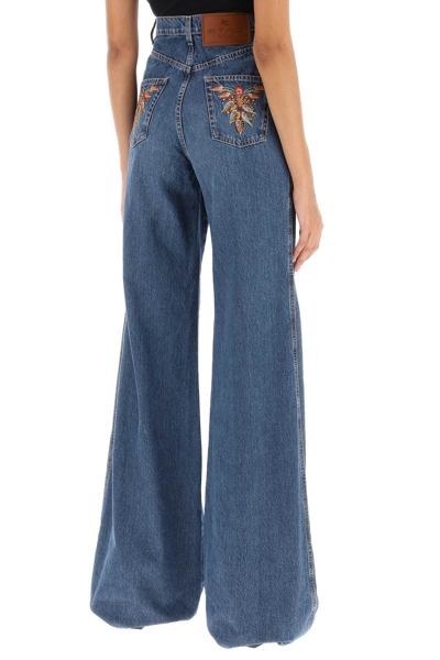 Shop Etro Jeans With Back Foliage Embroidery In Blue (light Blue)