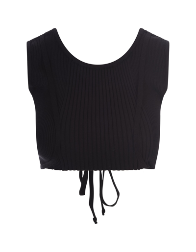 Shop Barrow Black Ribbed Crop Top With Back Fastening In Nero