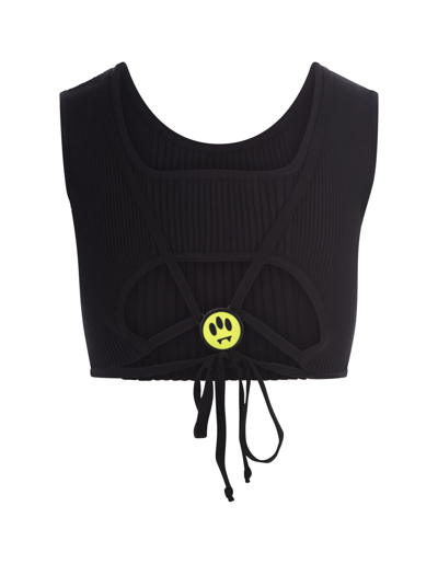 Shop Barrow Black Ribbed Crop Top With Back Fastening In Nero