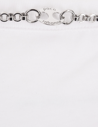 Shop Rabanne White Short T-shirt With Silver Mesh Panel In Silver/white