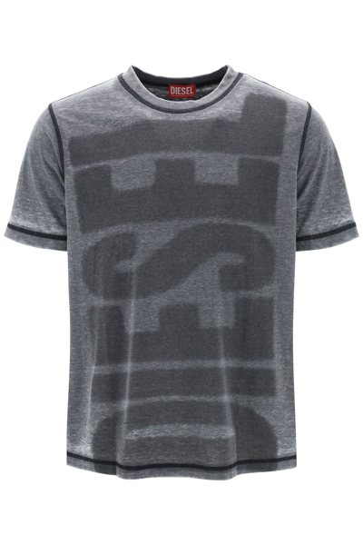 Shop Diesel T-shirt With Burn-out Logo In Black (grey)