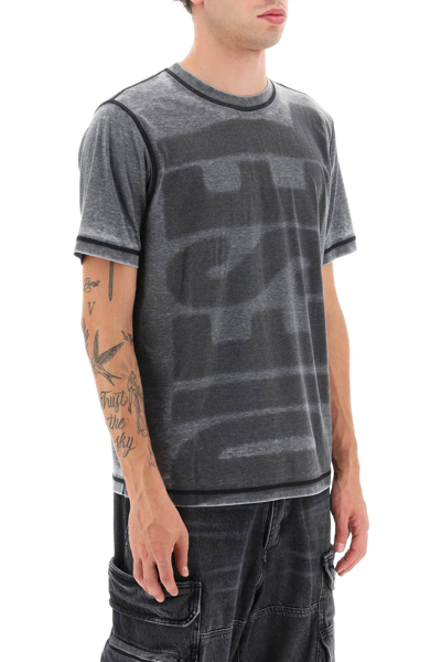 Shop Diesel T-shirt With Burn-out Logo In Black (grey)