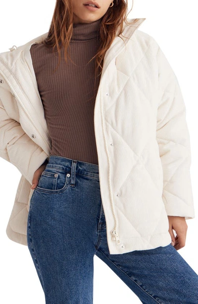 Shop Madewell Holland Quilted Corduroy Puffer Parka In Antique Cream