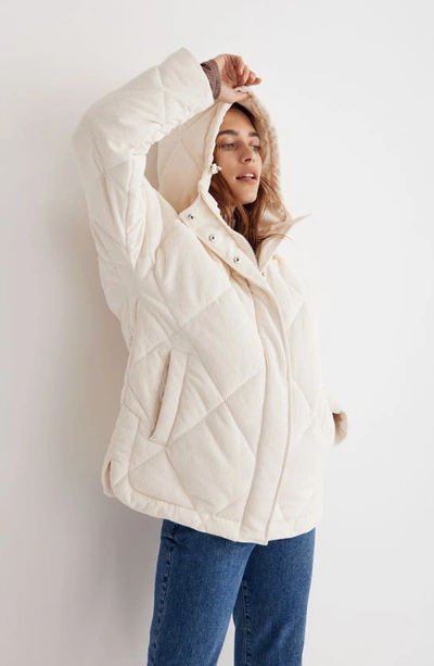 Shop Madewell Holland Quilted Corduroy Puffer Parka In Antique Cream