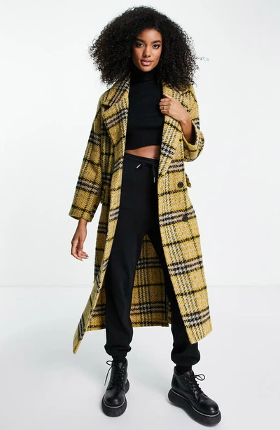 Topshop Check Print Oversize Coat In Yellow ModeSens