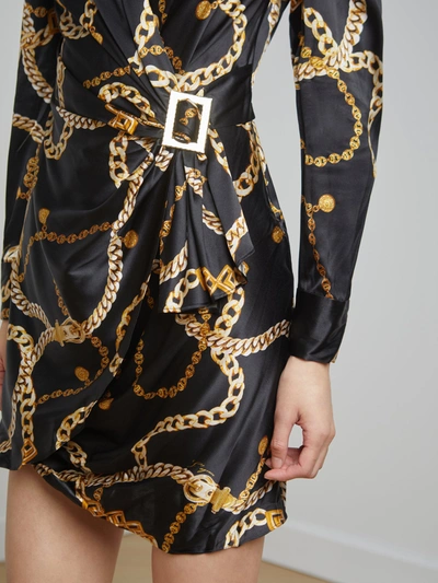 Shop L Agence Clarice Wrap Dress In Black/gold Large Classic Chain