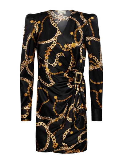 Shop L Agence Clarice Wrap Dress In Black/gold Large Classic Chain