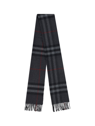 Shop Burberry Checked Fringed Scarf In Multi