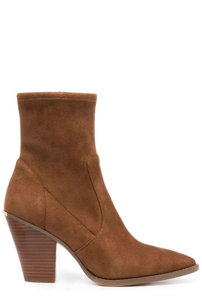 Shop Michael Michael Kors Side Zipped Heeled Boots In Brown