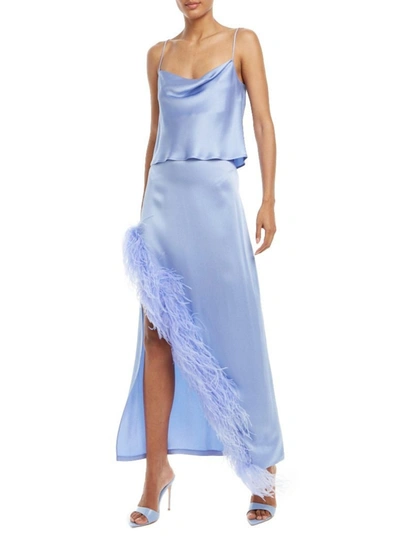 Shop Lapointe Feather Asymmetrical Skirt In Periwinkle