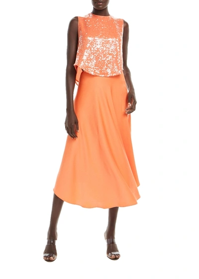 Shop Lapointe Satin Handkerchief Skirt In Coral