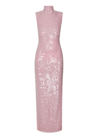 Shop Lapointe Sequin High Neck Sleeveless Dress In Blossom