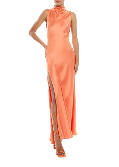 Shop Lapointe Satin Drape Neck Sleeveless Dress In Coral