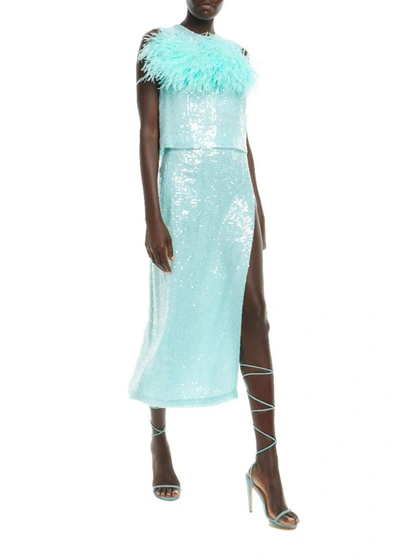 Shop Lapointe Sequin Skirt With Slit In Aqua