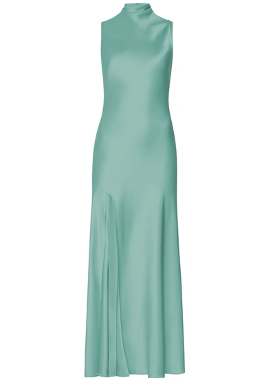 Shop Lapointe Satin Drape Neck Sleeveless Dress In Sea Green