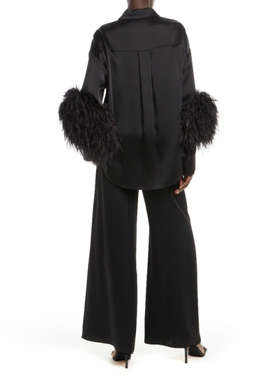 Lapointe Satin Button Down With Feathers In Black