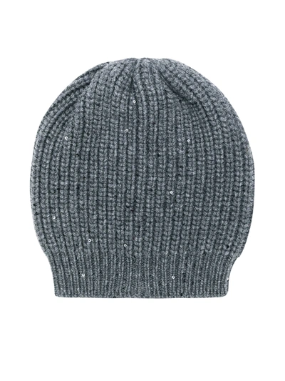 Brunello Cucinelli Ribbed Knit Beanie In Grey