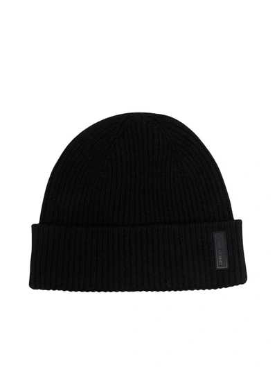Giorgio Armani Textured Beanie With Turned Up Brim In Black