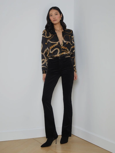 Shop L Agence Tyler Silk Blouse In Black/gold Large Classic Chain
