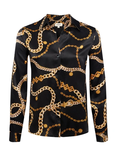 Shop L Agence Tyler Silk Blouse In Black/gold Large Classic Chain