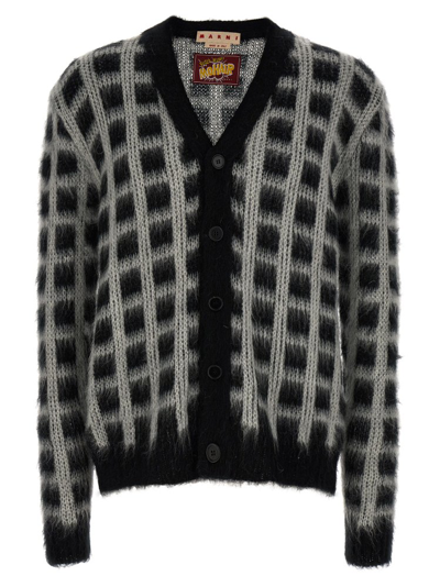 Shop Marni Brushed Check Fuzzy Wuzzy Cardigan In Multi