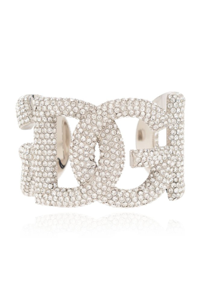 Shop Dolce & Gabbana Dg Embellished Bracelet In Silver
