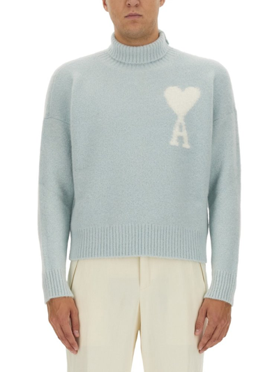 Shop Ami Alexandre Mattiussi Ami Paris Ami De Coeur High Neck Knitted Jumper In Blue