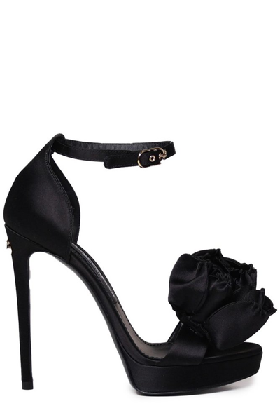 Shop Dolce & Gabbana Flower Detailed Platform Sandals In Black