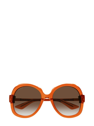 Shop Gucci Eyewear Round Frame Sunglasses In Orange