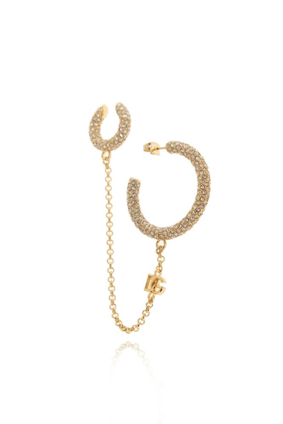 Shop Dolce & Gabbana Single Creole Dg Embellished Earring In Gold