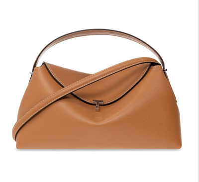 Shop Totême Logo Plaque Foldover Top Handle Bag In Brown