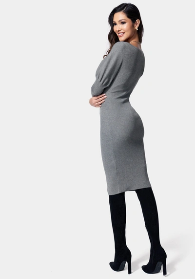 Bebe Knit Off Shoulder Midi Dress In Charcoal Grey