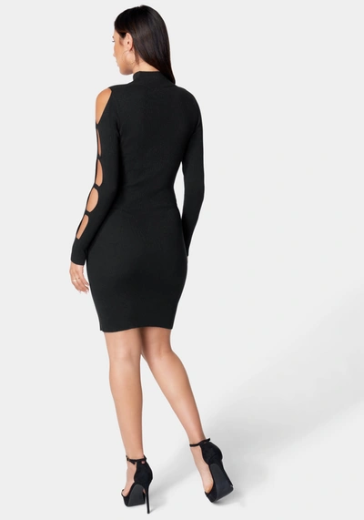 Shop Bebe Cage Sleeve Sweater Dress In Black