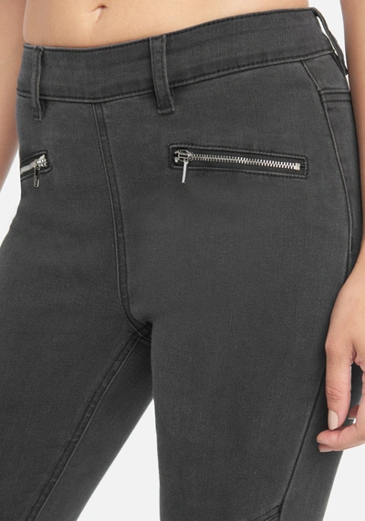 Shop Bebe Zipper Pocket Moto Jeans In Charcoal Grey Wash