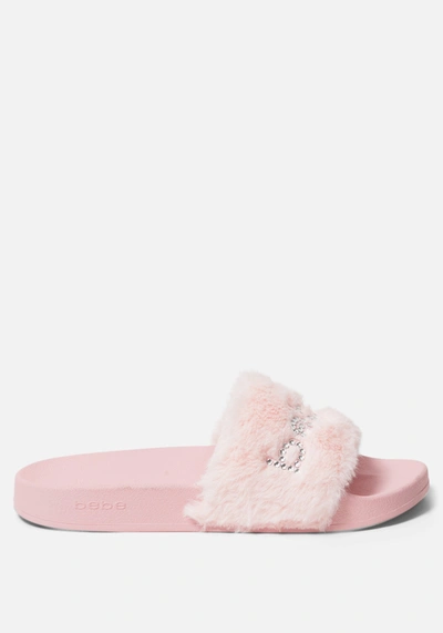 Shop Bebe Furiosa Faux Fur Slides In Dusty Pink