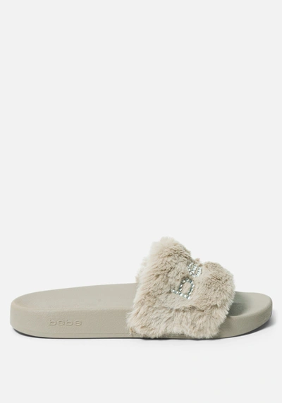 Bebe Furiosa Faux Fur Slides In Oyster