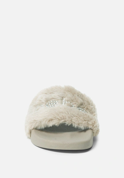 Bebe Furiosa Faux Fur Slides In Oyster