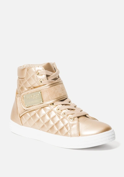 Shop Bebe Dianica Quilted High Top Sneakers In Rose Gold
