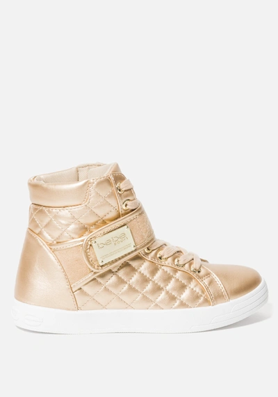 Shop Bebe Dianica Quilted High Top Sneakers In Rose Gold