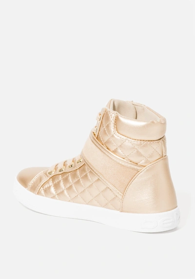 Shop Bebe Dianica Quilted High Top Sneakers In Rose Gold