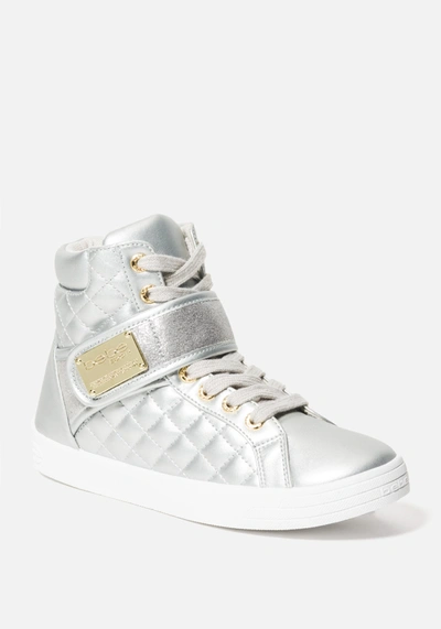 Shop Bebe Dianica Quilted High Top Sneakers In Silver