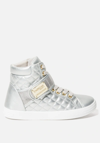 Shop Bebe Dianica Quilted High Top Sneakers In Silver